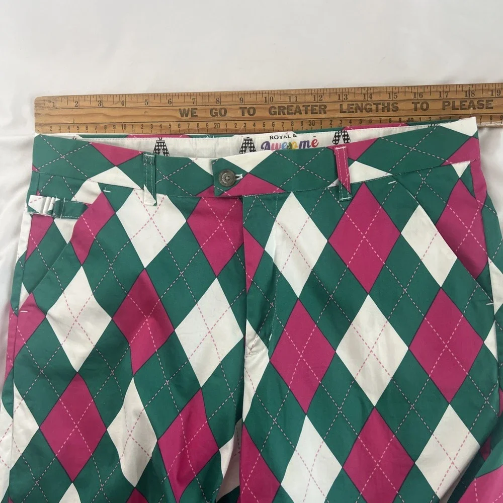 LOUDMOUTH Mens Sz 36 Golf Shorts Multicolored Argyle Pink Green White‎
